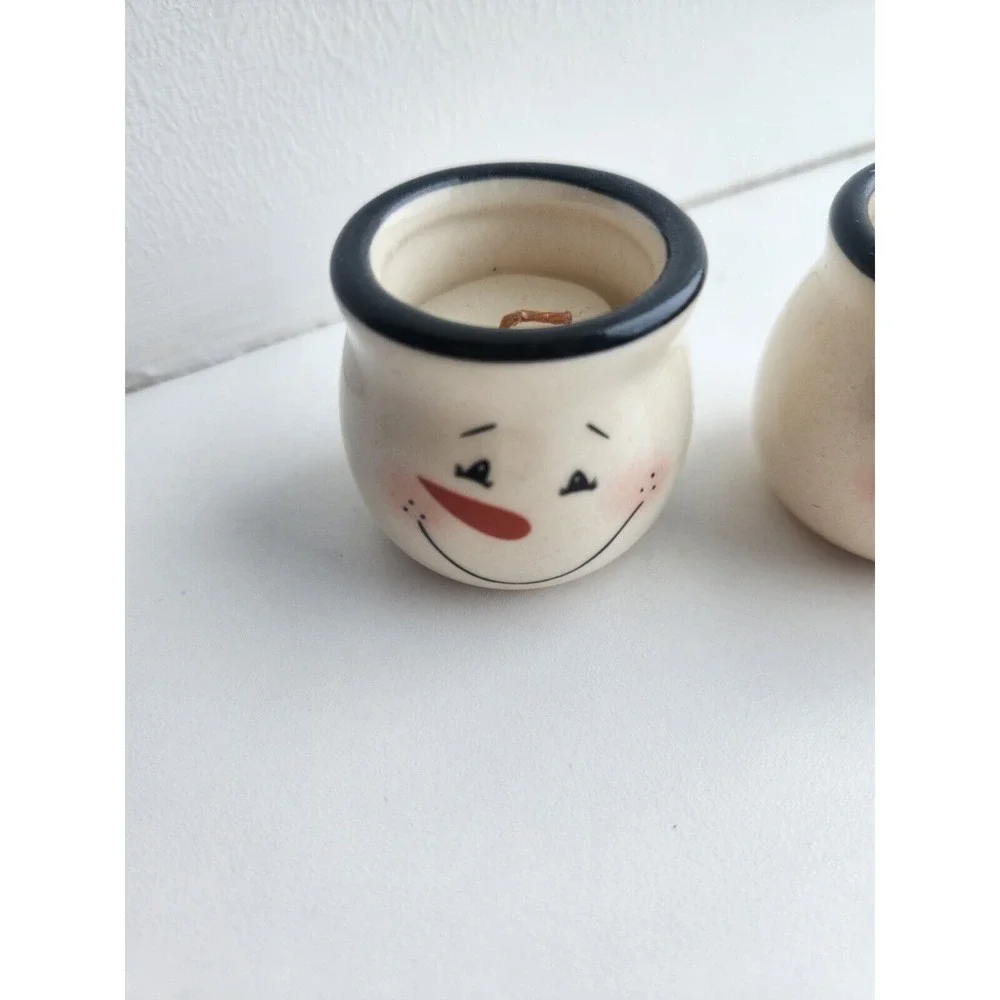 Set of 4 Snowman Mini Jar Candles Ceramic Painted Christmas‎ Holiday Winter